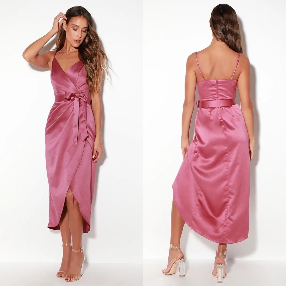 Lulus | Joice Mauve Satin Midi Dress